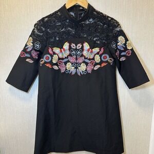 C'Fait Pour Vous , Made In France Dress 38, Embroidered Lace Detail Black Dress